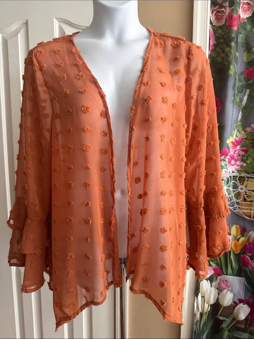 Lightweight Burnt Orange Sheer Croc Dot shirt